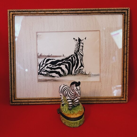 Zebra Drawing Framed Wall Hanging Decor & Zebra Trinket Box - Picture 10 of 11